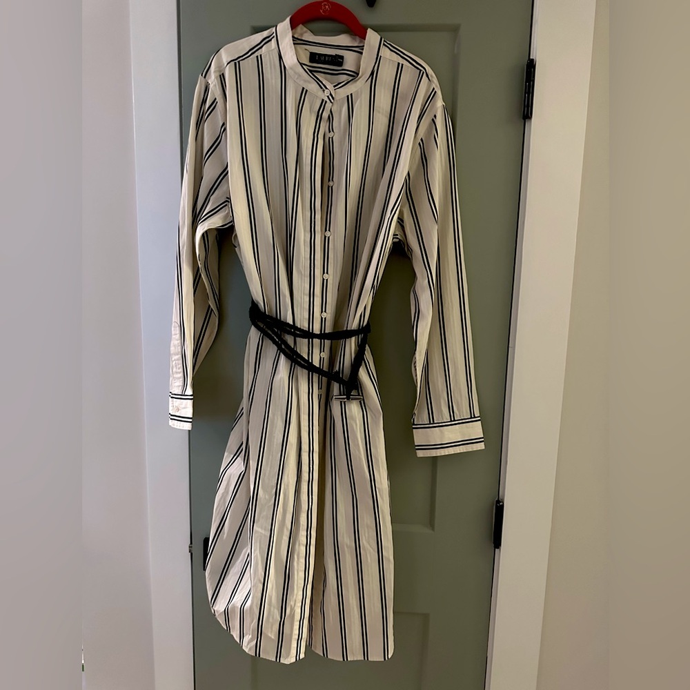 Lauren by Ralph Lauren Striped Cotton belted Doby shirt dress